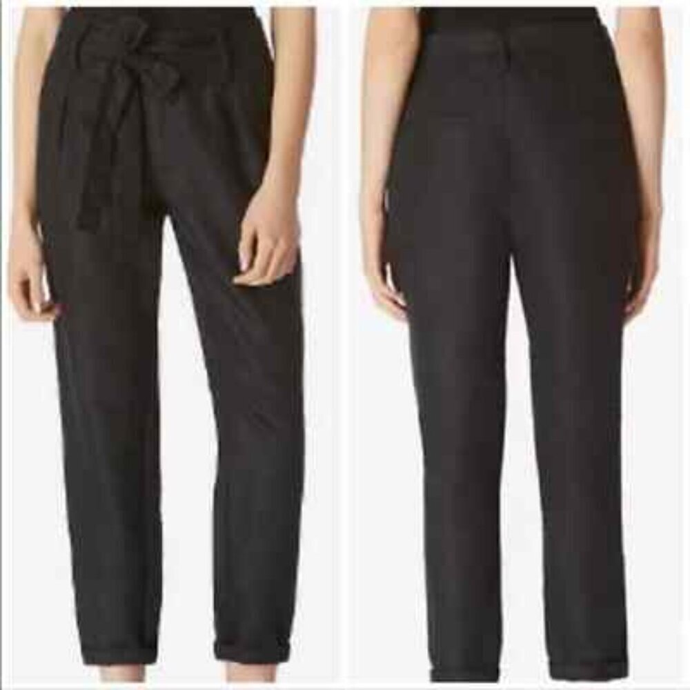Avec Les Filles Tie Front Paperbag Linen Blend Pants Black L